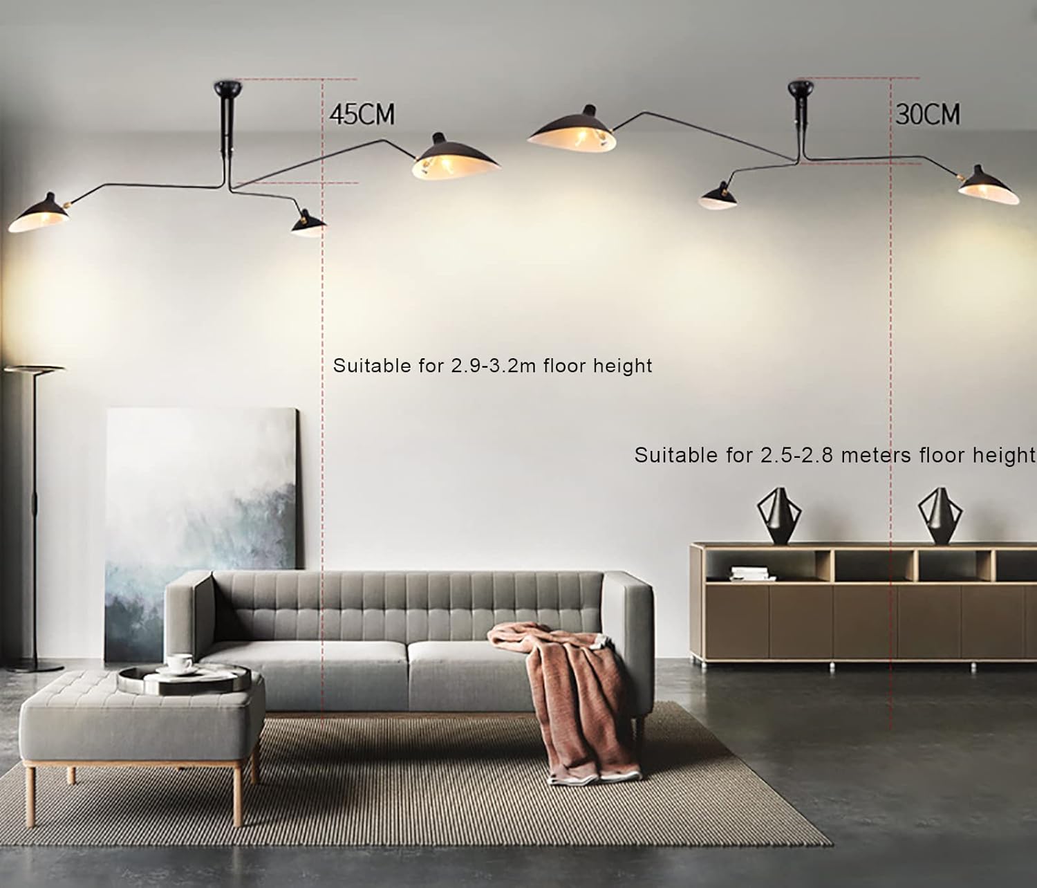 YIQIFEI E12 3 Mid-Century Ceiling Modern Ceiling Lamp 3-Arms Large Chandeliers with Adjustable Lamp Head for Living Room Bedroom Dinning Room Cafe [Energy Class A +] (Black Small)