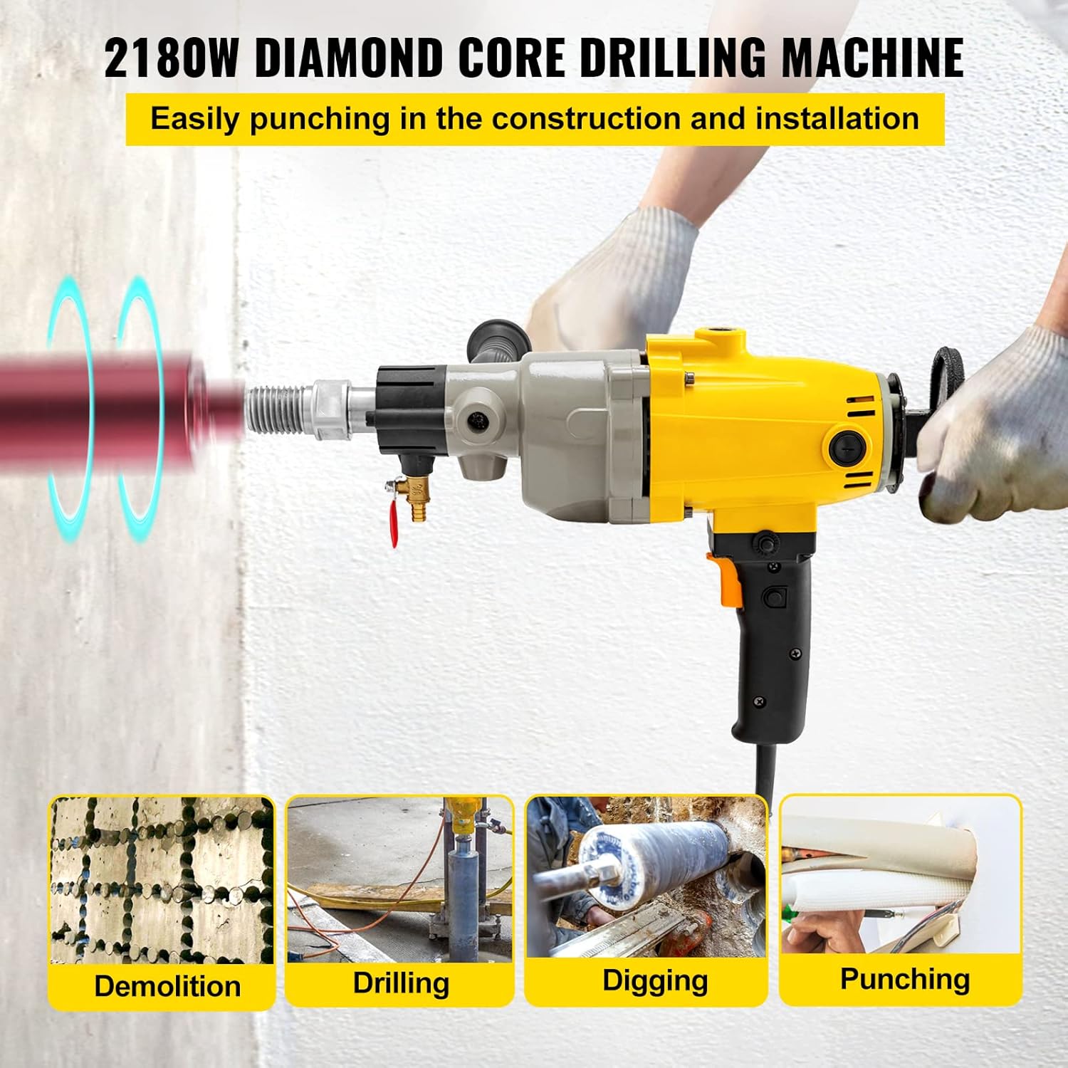 Happybuy Diamond Core Drilling Machine 7 Inch 180 mm Handheld Diamond Core Drill Rig Variable Speed Wet Dry Core Drill Rig Concrete Coring Drill Machine for Diamond Concrete Drilling Boring