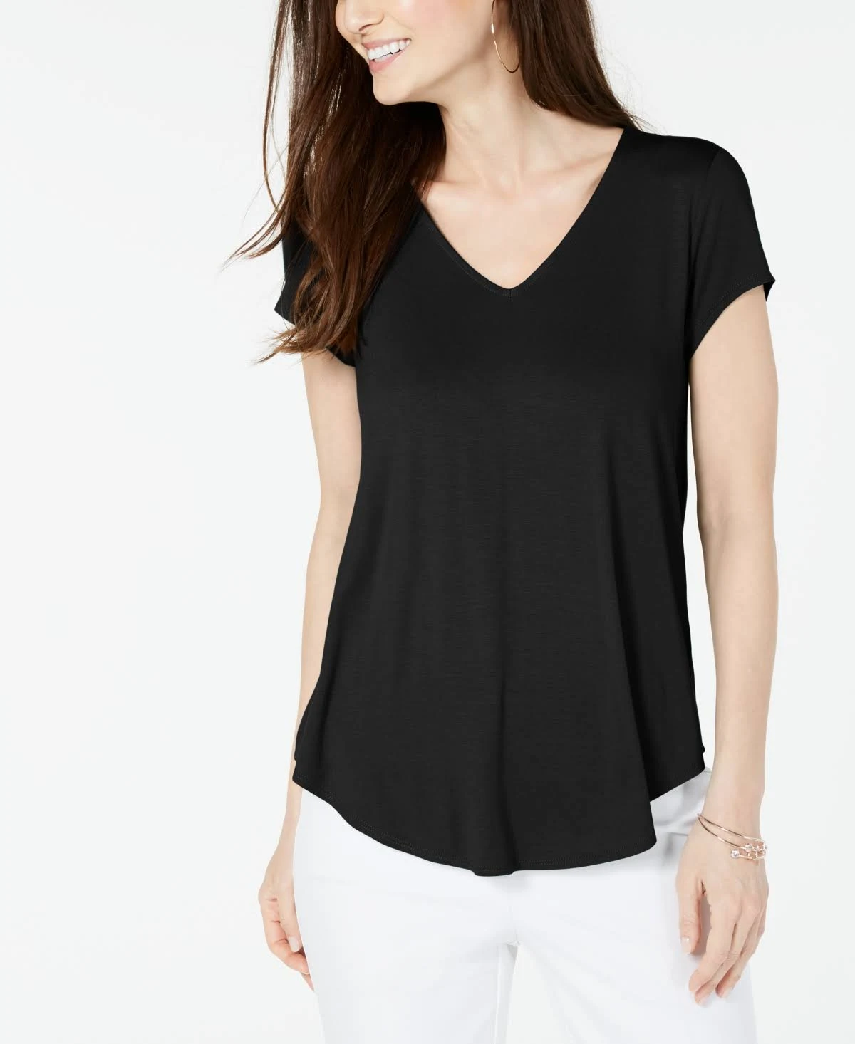 Alfani V-Neck Knit Top, Created for Macy&s - Deep Black
