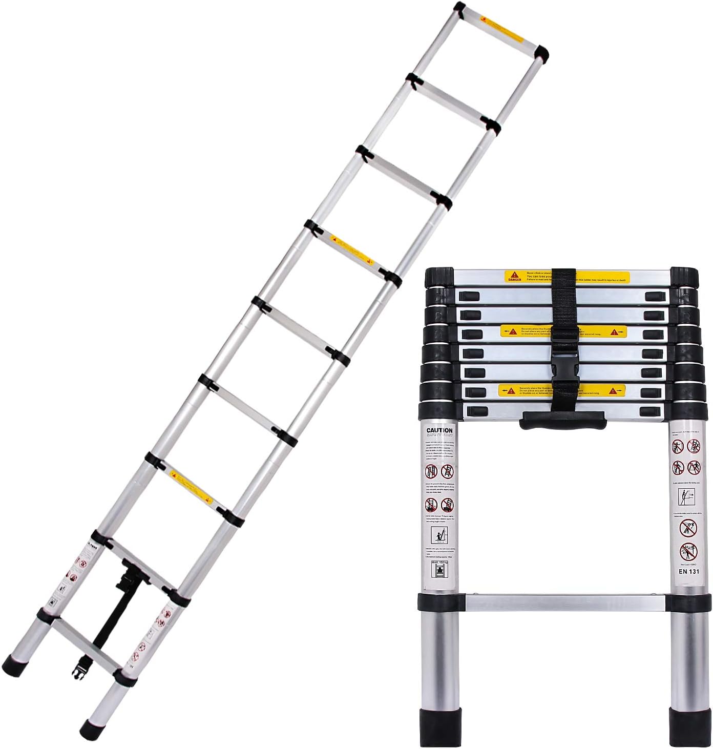 Wodesid Folding Telescoping Ladder 8.5 FT Aluminum Extension Ladder Multi-Purpose Telescopic Ladder Home or Emergency Use Portable Collapsible Ladders 330lbs Max Capacity (8.5FT Telescoping Ladder)