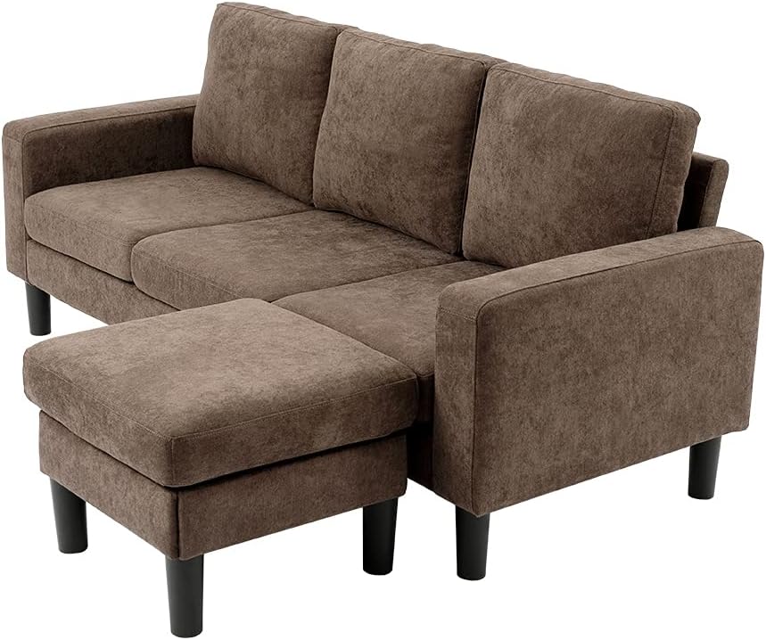 Panana Convertible Sectional Sofa Couch Modern L-Shaped Couch 3 Seat Fabric Sofa for Small Space (Grey)