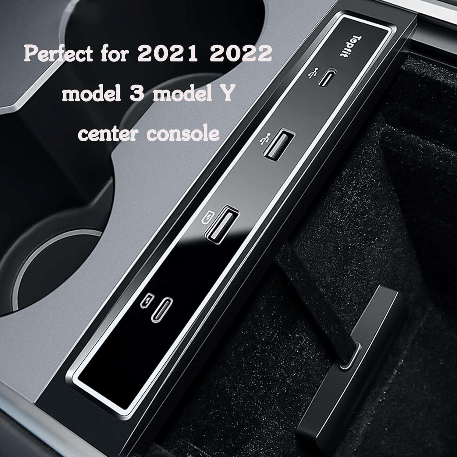 EVFIT for Tesla Model 3 Model Y USB Hub 4-in-1 Multiport Center Console Adapter Accessories Compatible Docking Station（2021 2022） Pack of 2