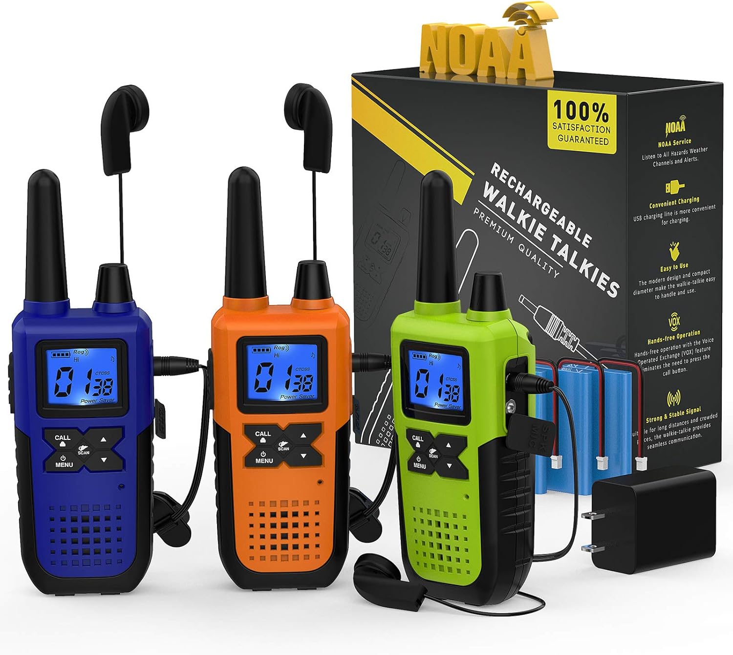 Long Range Walkie Talkies 6 Pack Rechargeable Walkie-Talkies for Adults Long Distance - 2 Way Radios Walkie Talkies FRS Work Hunting Walkie Talkies with Headsets NOAA 2xUSB Charger 6x4500mAh Batteries