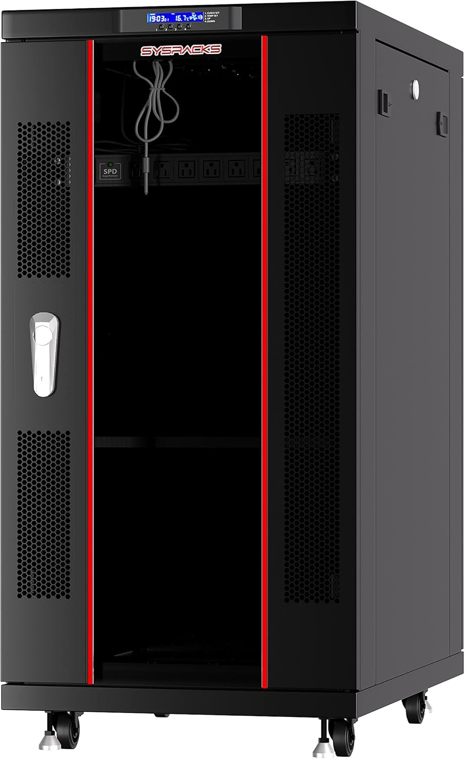 Server Rack - Locking Cabinet - Network Rack - Av Cabinet - 22 U - Rack Mount - Free Standing Network Rack- Server Cabinet - Caster Leveler - Rack Shelf - Cooling Fan - Thermostat - PDU Sysracks