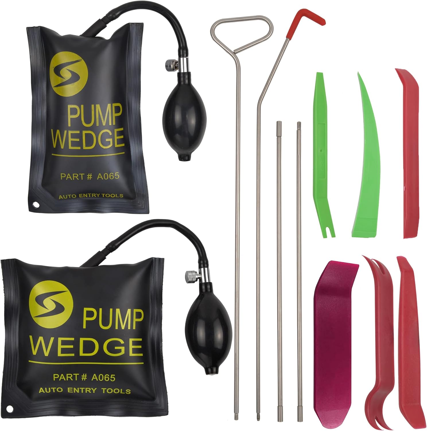 Professional Emergency Car Tool Kits, Long Reach Grabber with Non Marring Wedge, Air Pump Bag, Multi-Function Out Tool Set 12PCS