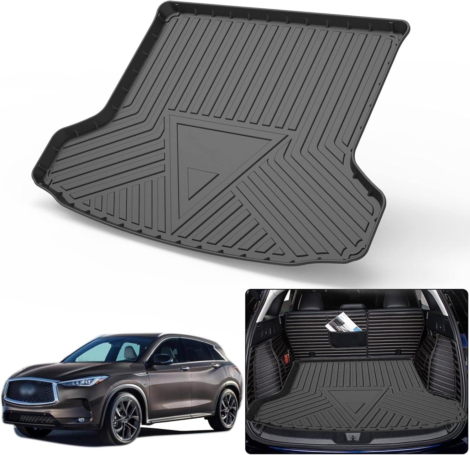 Elsetyler Cargo Liner for 2021 QX50 - Black TPO All Weather Heavy Duty Waterproof Rear Cargo Tray Trunk Floor Mat Protector Compatible with 2019 2020 2021 Infiniti QX50