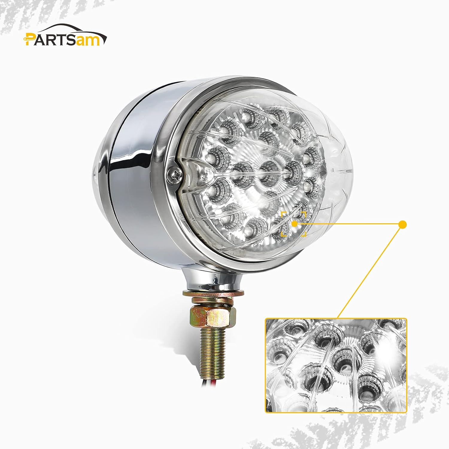 Partsam 2Pcs 17 LED Reflector Double Face Led Watermelon Lights Clear Lens, Chrome Plastic Double Face Auxiliary Watermelon Pedestal Lights, 3.5