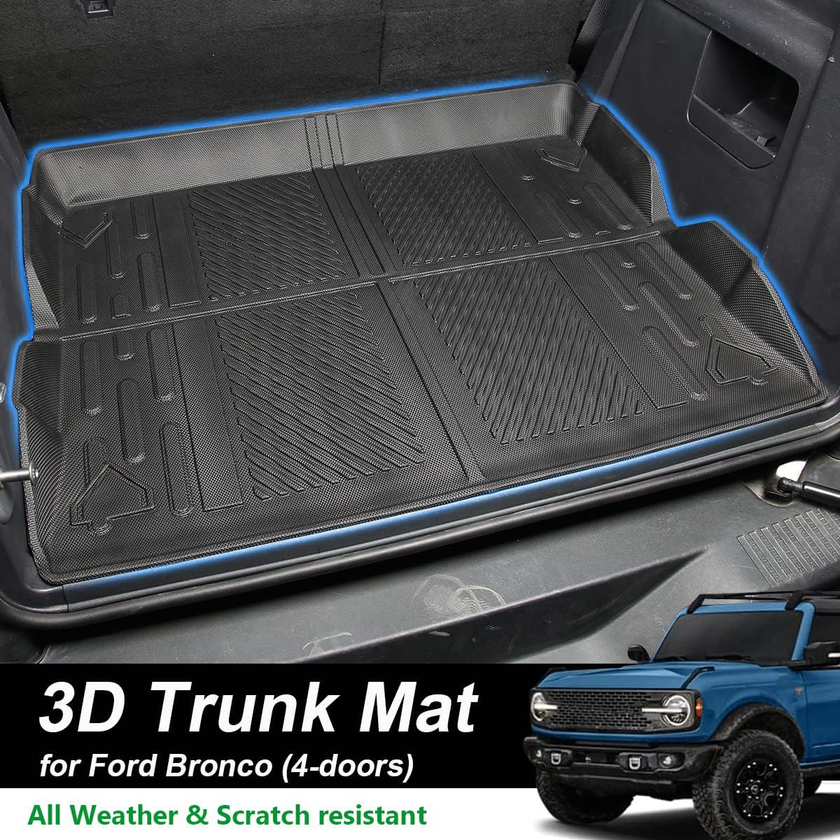 Cargo Liner Floor Mat for Ford Bronco Accessories 2021 2022 All Weather Cargo Tray Liner Waterproof Rear Cargo Mat for 2021 2022 Ford Bronco Accessories 4-Doors TPE Trunk Liner