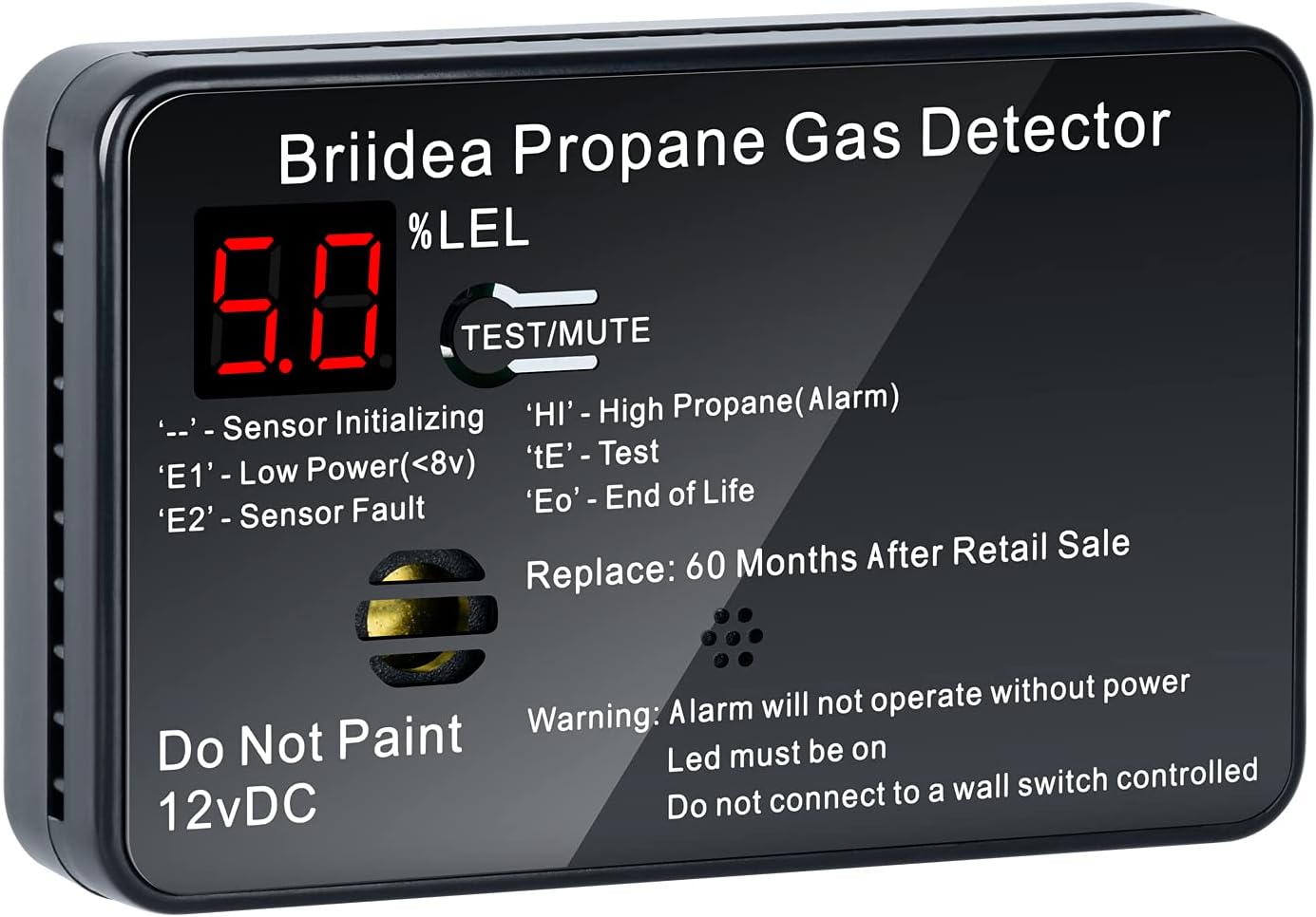 RV Propane Alarm, Briidea RV Propane Gas Detector with 85dB Loud Alarm, 12 VDC, White Pack of 2