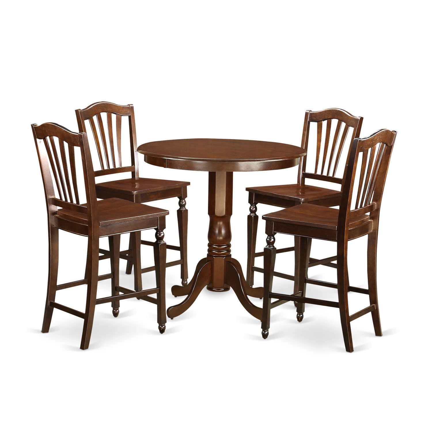 East West Furniture Jackson 5 Piece Counter Height Dining Set - Pub Table and 4 Wood Seat Chairs