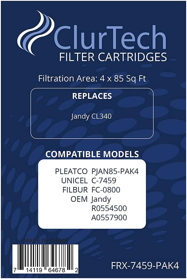 ClurTech FRX-7459-PAK4 4 Pack Jandy CL340 PJAN85-PAK4 C-7459 FC-0800 R0554500 A0557900 Replacement Pool or Spa Filter Cartridge, White