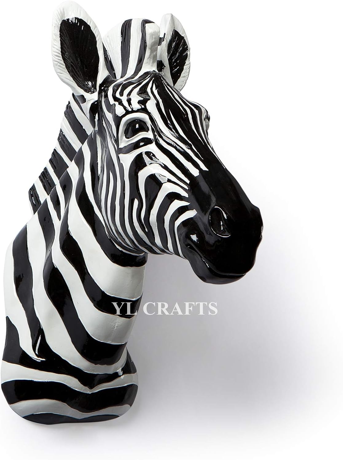 Resin Zebra Head Sculpture Animal Pinto Wall Art for Home Decor (Black & White)