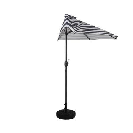 Westintrends 9 ft Half Market Patio Umbrella with Black Round Plastic Base Kit, Black/White Stripe