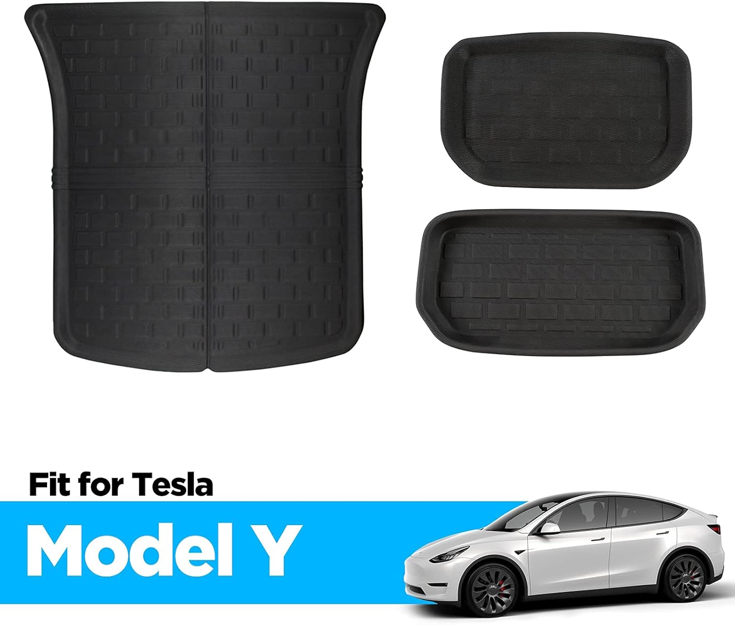 Carwiner Rear Trunk mats Cargo Liner for Tesla Model Y Accessories All-Weather Front Trunk Storage Box Mat Rear Storage Mats(Set of 3) 2020-2022