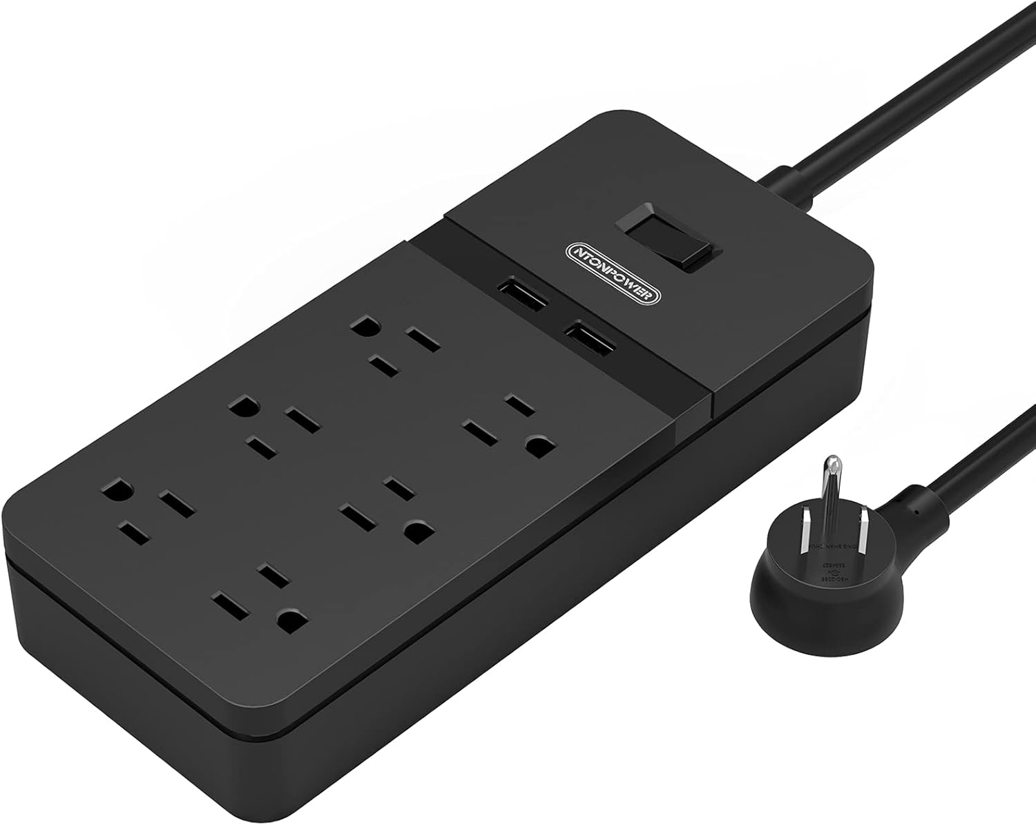 25ft Long Extension Cord Surge Protector Power Strip, 6 Super Wide Spaced Outlets with 3 USB Ports, Mountable Power Strip Flat Plug, 1875W 15A, 1700 Joules, Overload Protector for Home Office, White Pack of 2