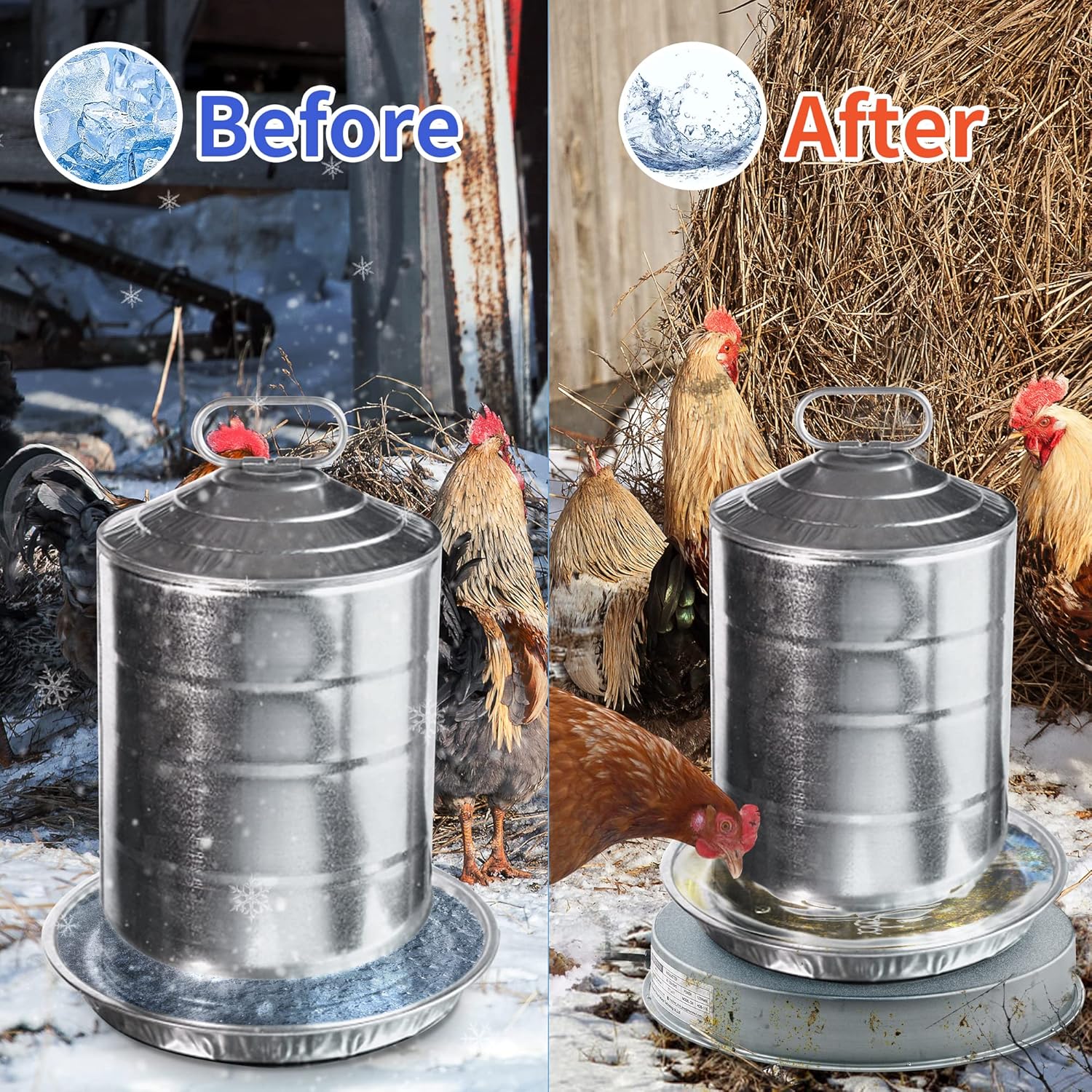 Dreyoo Poultry Waterer Drinker Heated Base, Chicken Water Heater 125 Watts for Winter Deicer Heated Base, Pet Water Heater for Metal Poultry Founts Pack of 2