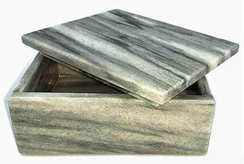 Genuine Grey Marble Box, Gray Stone Box with Lid - Rectangular, 5 Inch Pack of 2