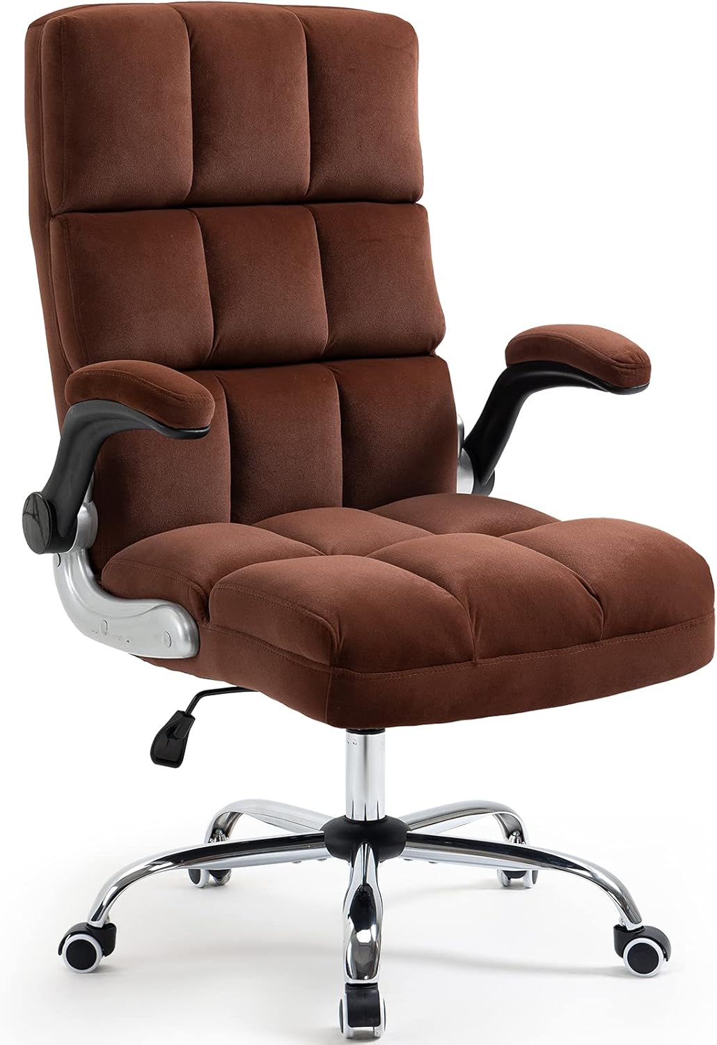 AVAWING Velvet Office Chair w/Wheels, Executive Computer Desk Chair w/Adjustable Tilt Angle and Flip-up Arms, High-Back Ergonomic Padding Chair, Grey