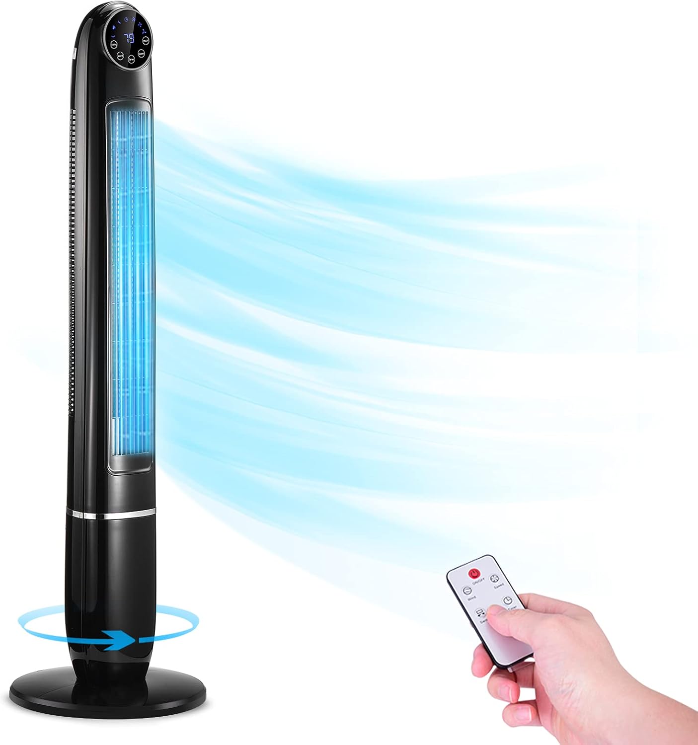 Tower Fan, Trustech 70&deg; Oscillating Fan with 3 Speed and 3 Modes, 48'' Bladeless Cooling Fan with Remote Control and LED Display, Tail Fan for Home/Office with 12 Hours Timer, Quiet and Space Saving