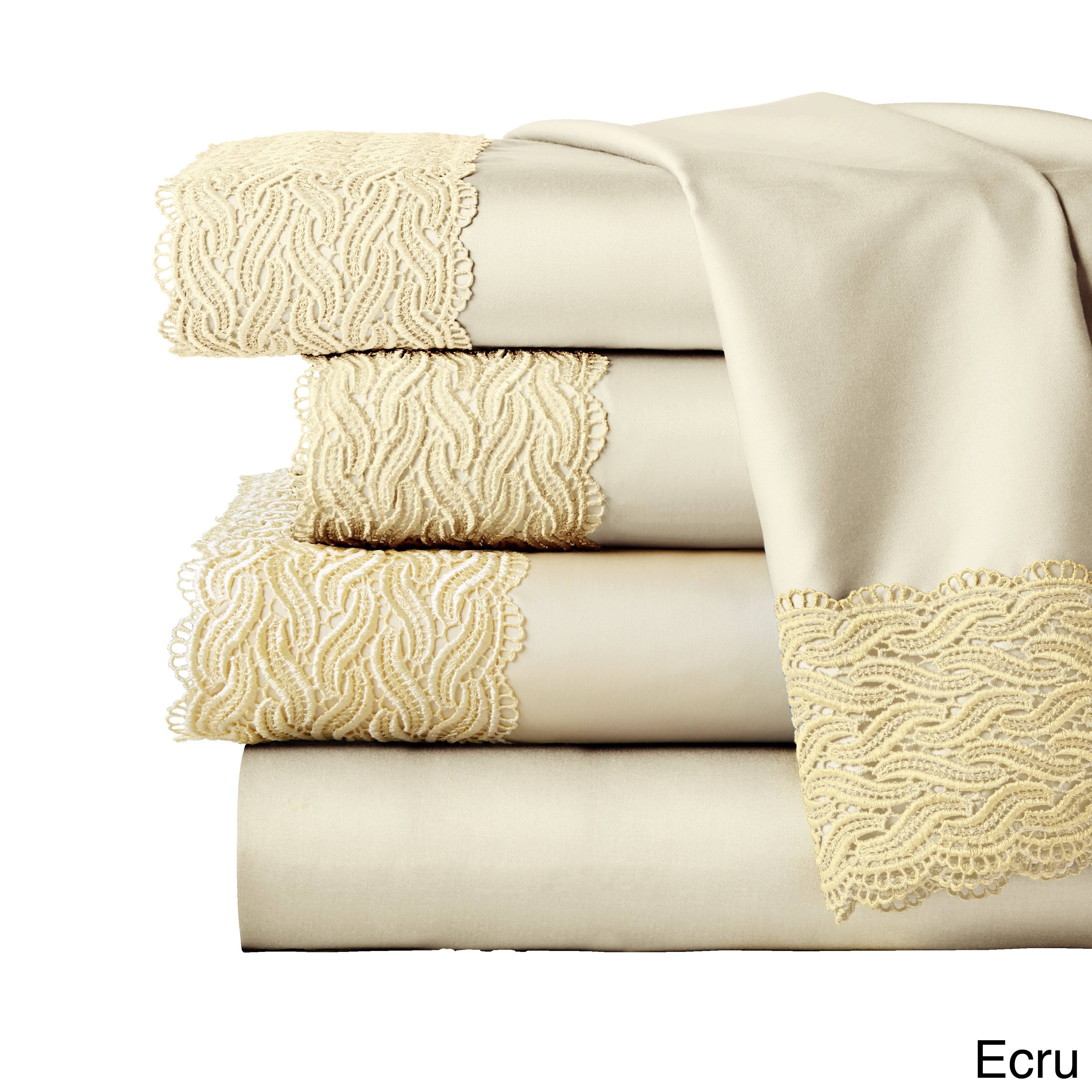Pointehaven 300 Thread Count Lace Sheet Set - Ecru - Full