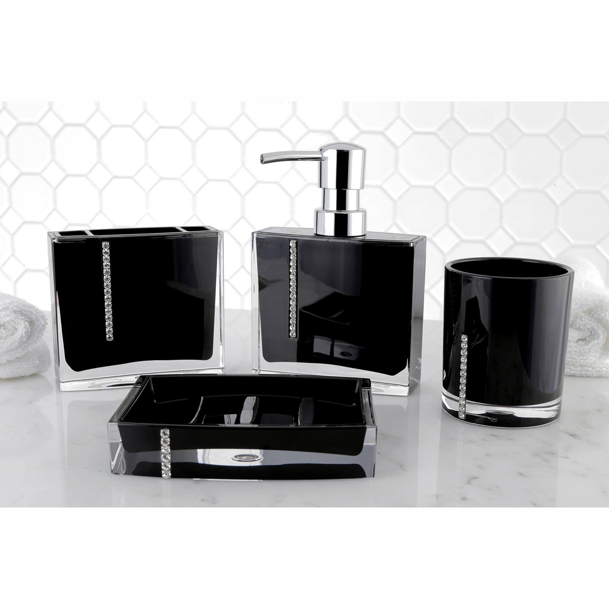 Kingston Brass CBAK3100K 4 Piece Krystal Bathware Reef Bath Accessory Set, Black