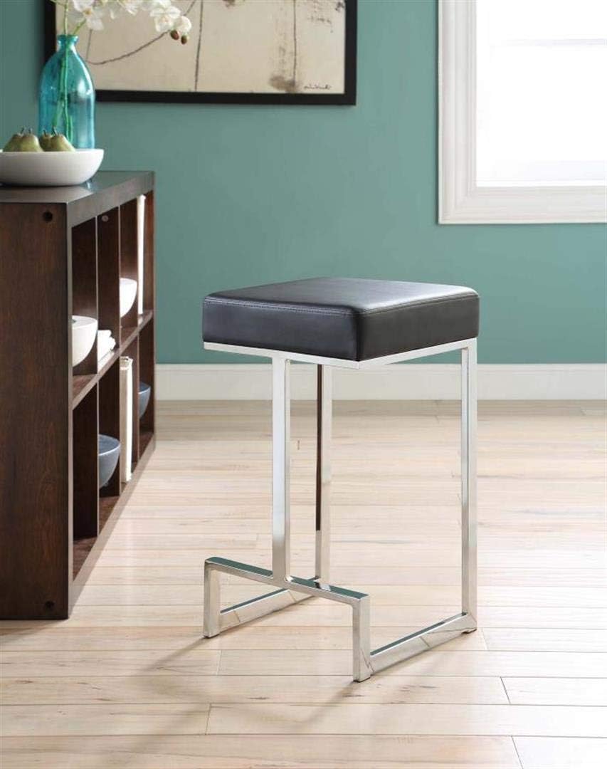 Coaster Home Furnishings Square Counter Stool Black and Chrome, 24