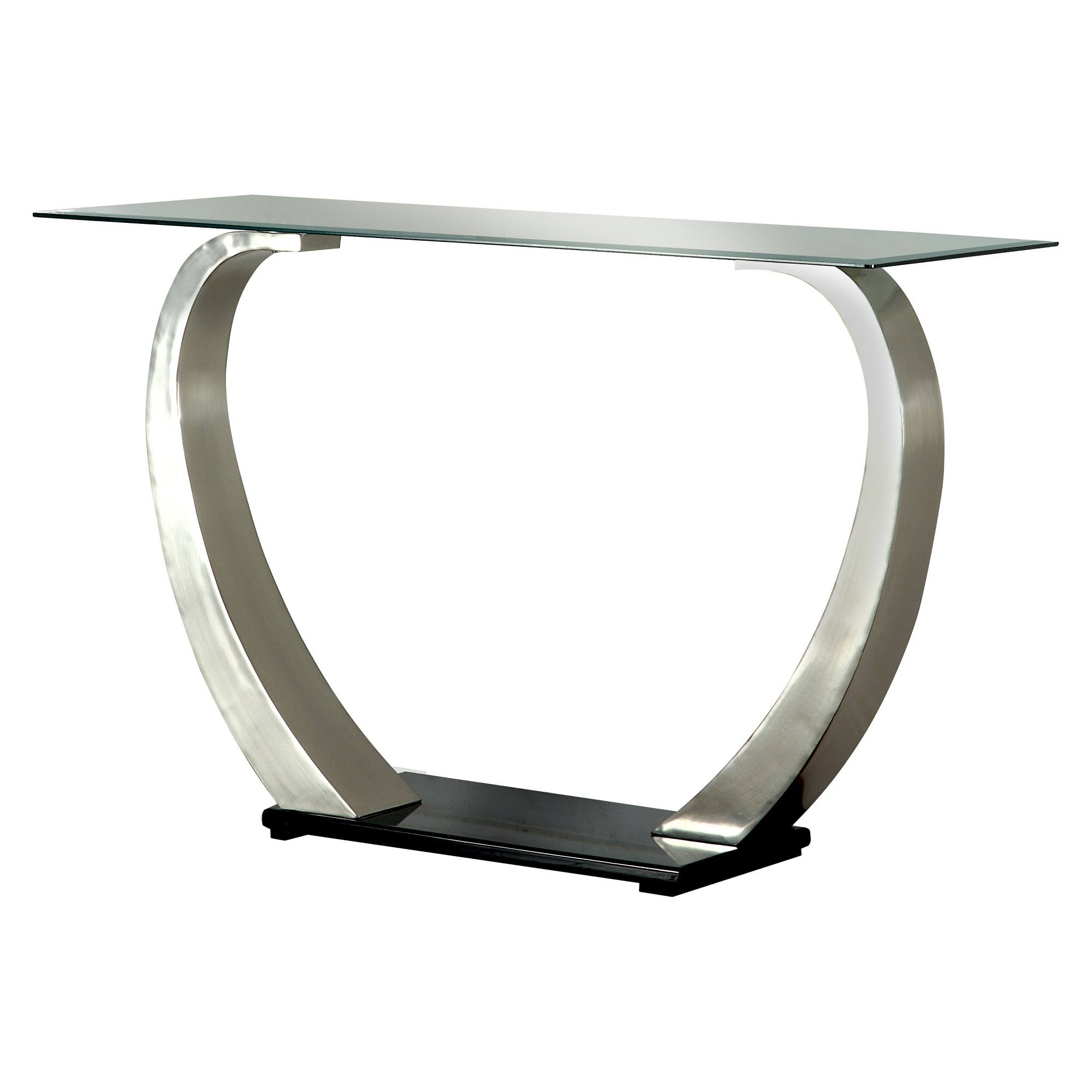 Furniture of America Sylvie Modern Curved Glass Top Sofa Table Silver/Black - ioHOMES - Shiny Silver