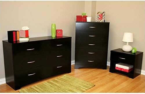 South Shore Maddox Dresser with Chest and Nightstand Set in Pure Black