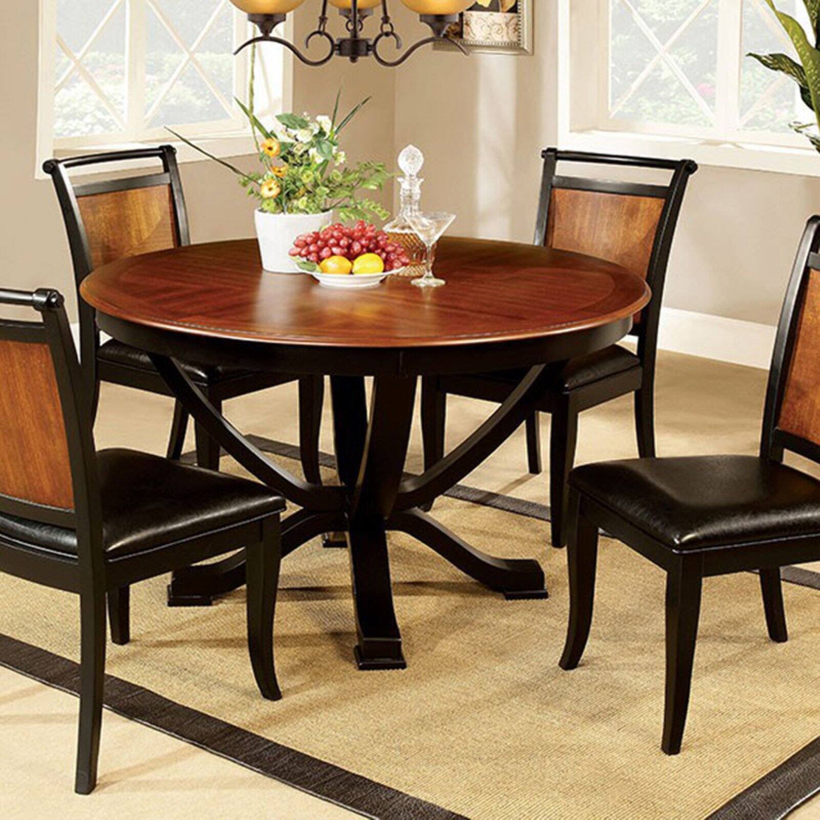 Benzara Salida I Transitional Dining Table, Acacia and Black