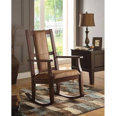 Acme Butsea Rocking Chair in Brown Fabric u0026 Espresso Red Barrel Studio