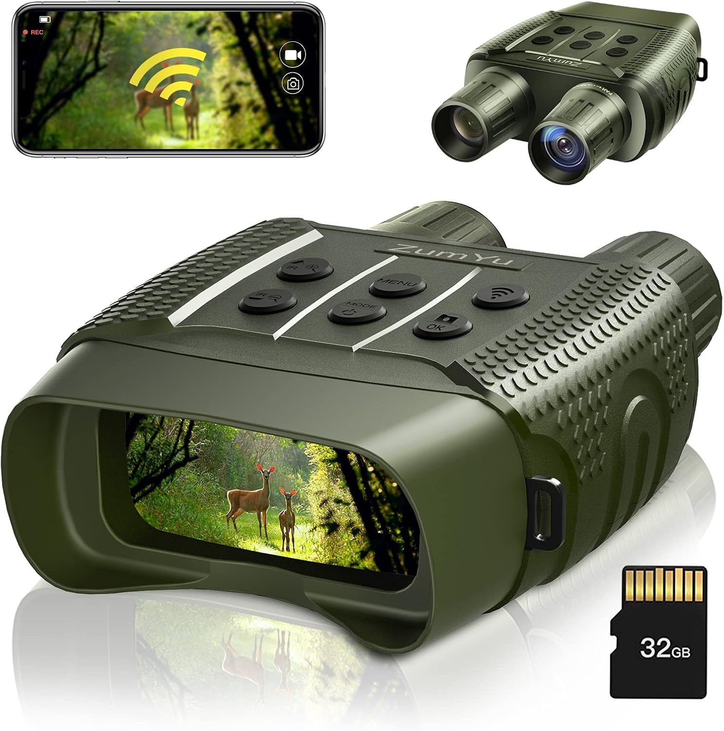ZumYu Night Vision Goggles for Complete Darkness, Digital WiFi Night Vision Binoculars with Large Screen & 32G TF Card, Thermal Binoculars for Hunting, Military Tactical and Surveillance