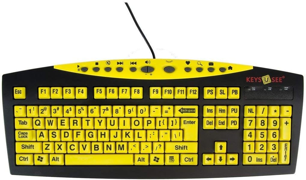 Keys-U-See Large Print USB Wired Computer Keyboard (Yellow Keys with Black Letters) Great for Visually Impaired Individuals - Senior Citizens in Low and Dim Lighted Areas - Seniors with Poor Vision Pack of 2