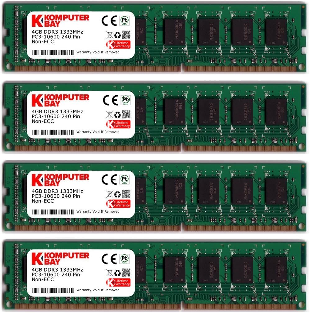 Komputerbay 16GB (4 X 4GB) DDR3 DIMM (240 pin) 1333Mhz PC3 10600 / PC3 10666 16 GB KIT Pack of 2