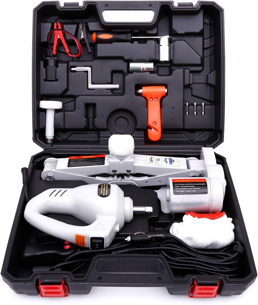 Trihelper Electric Car Jack Kit - 12V Car Jack Set for 3 Ton Vehicle Electric Scissor Car Lift for Tire Change and Road Emergencies with Impact Wrench (Grey)