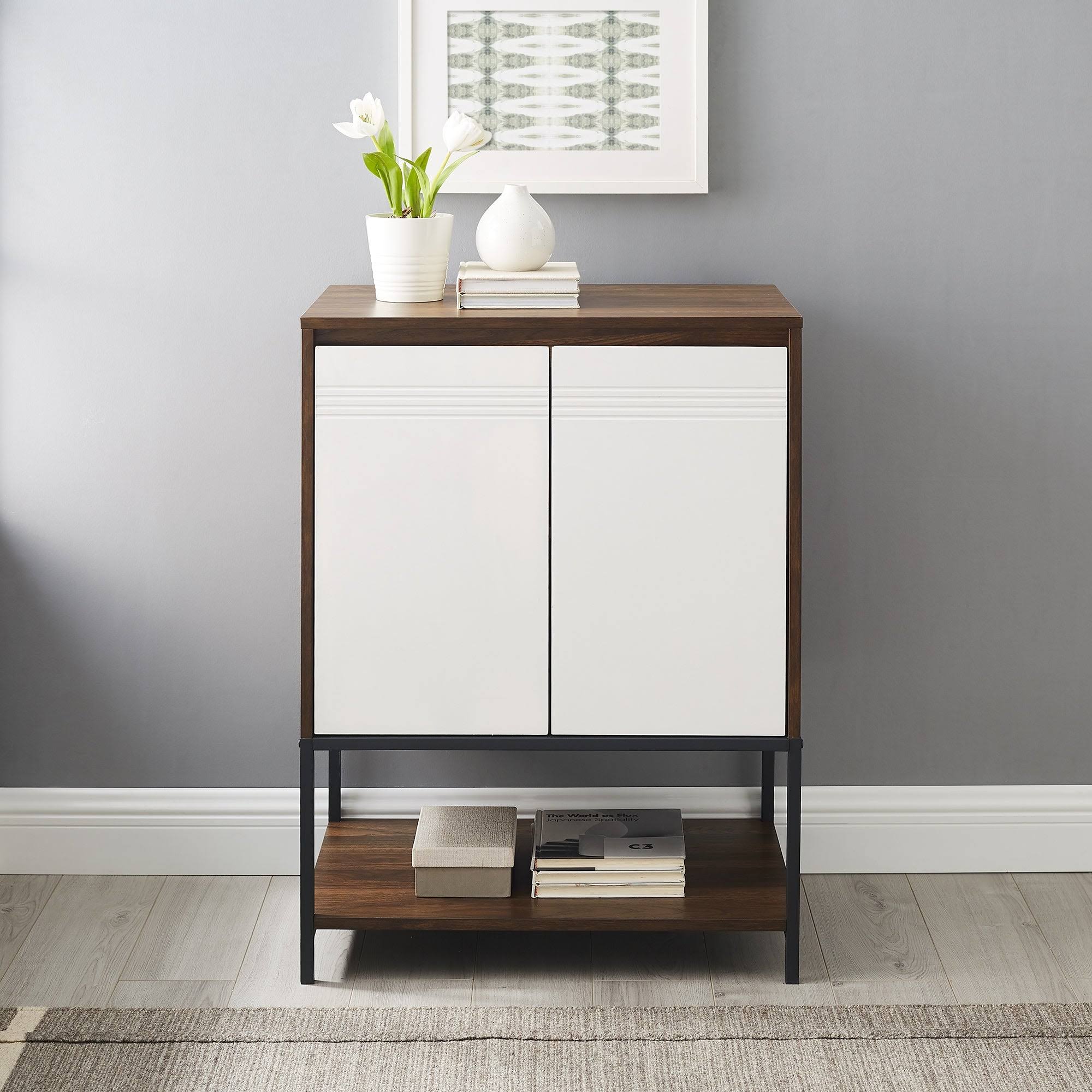 Carson Carrington 24x22 2-Door Accent Cabinet - Dark Walnut / White