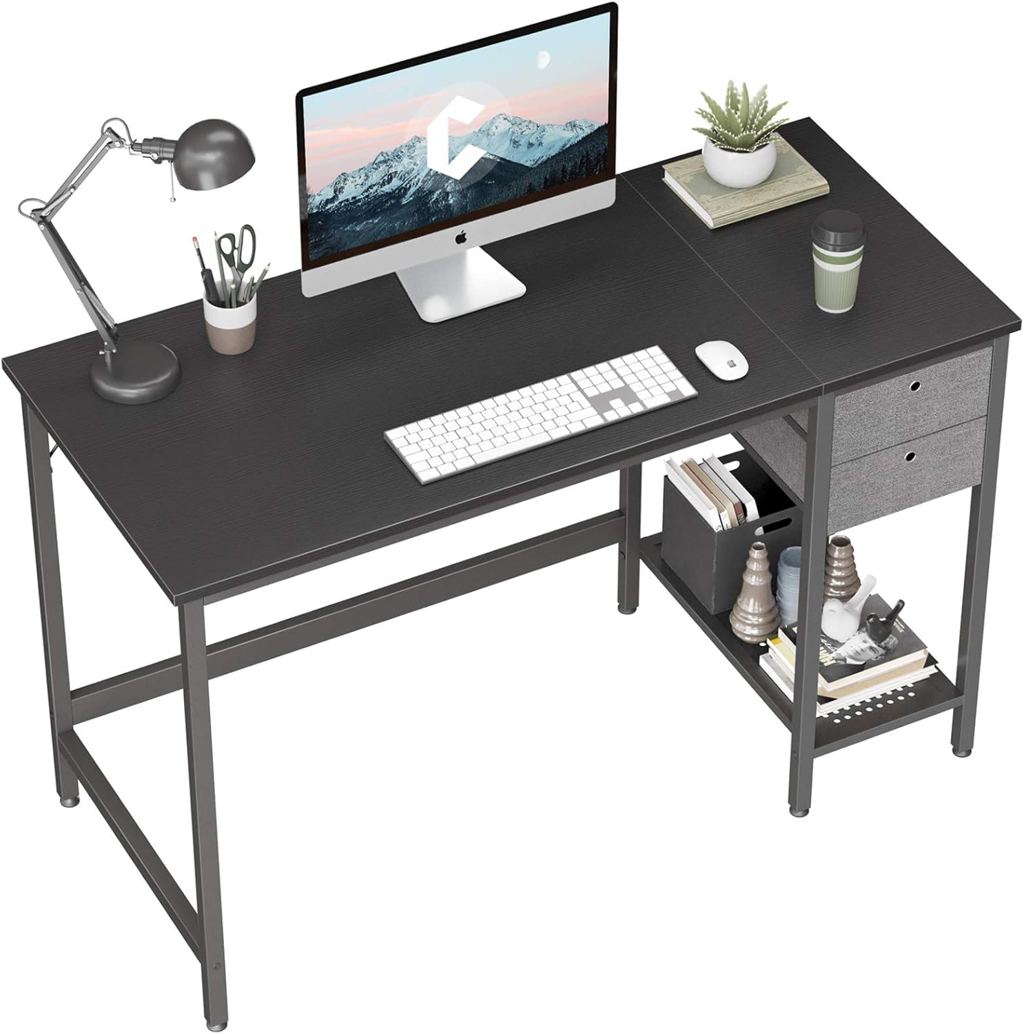 Cubiker Computer Home Office Desk with Drawers, 40 Inch Small Desk Study Writing Table, Modern Simple PC Desk, Black