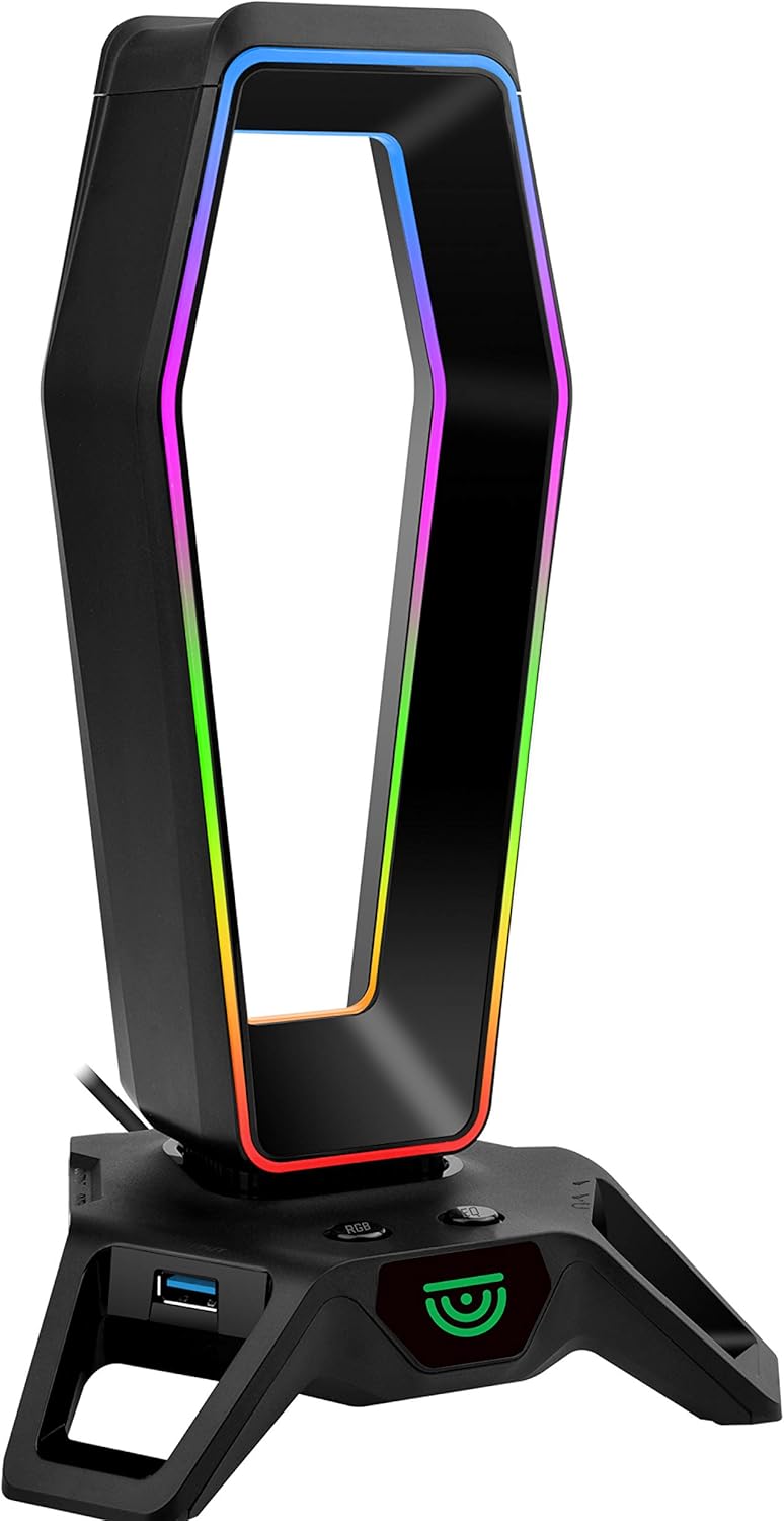 The Portal USB 3.0 Headset Stand with Dual RGB Lights, 3 USB Charger Ports, a Headphone Holder for Wired or Wireless Headphones, Great for Gaming Stations. A Trusyo Audio Gaming Accessory. Pack of 2