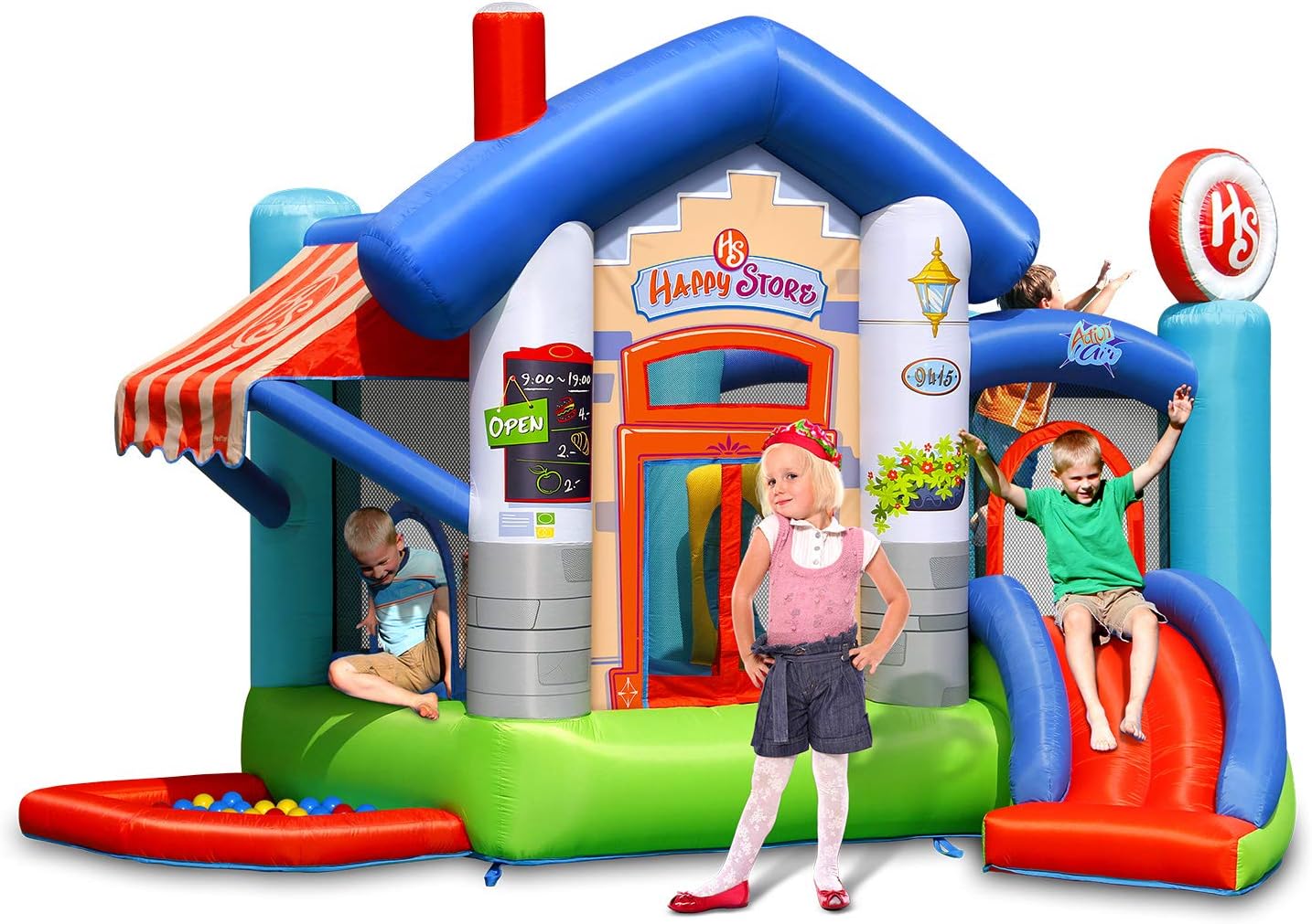 Action air Bounce House, Bouncy House for Kids, Convenience Store with 30 Pit Balls Pool, Inflatable Bounce House with Blower for Party and Holiday, Durable Sewn and Extra Thick (9415)