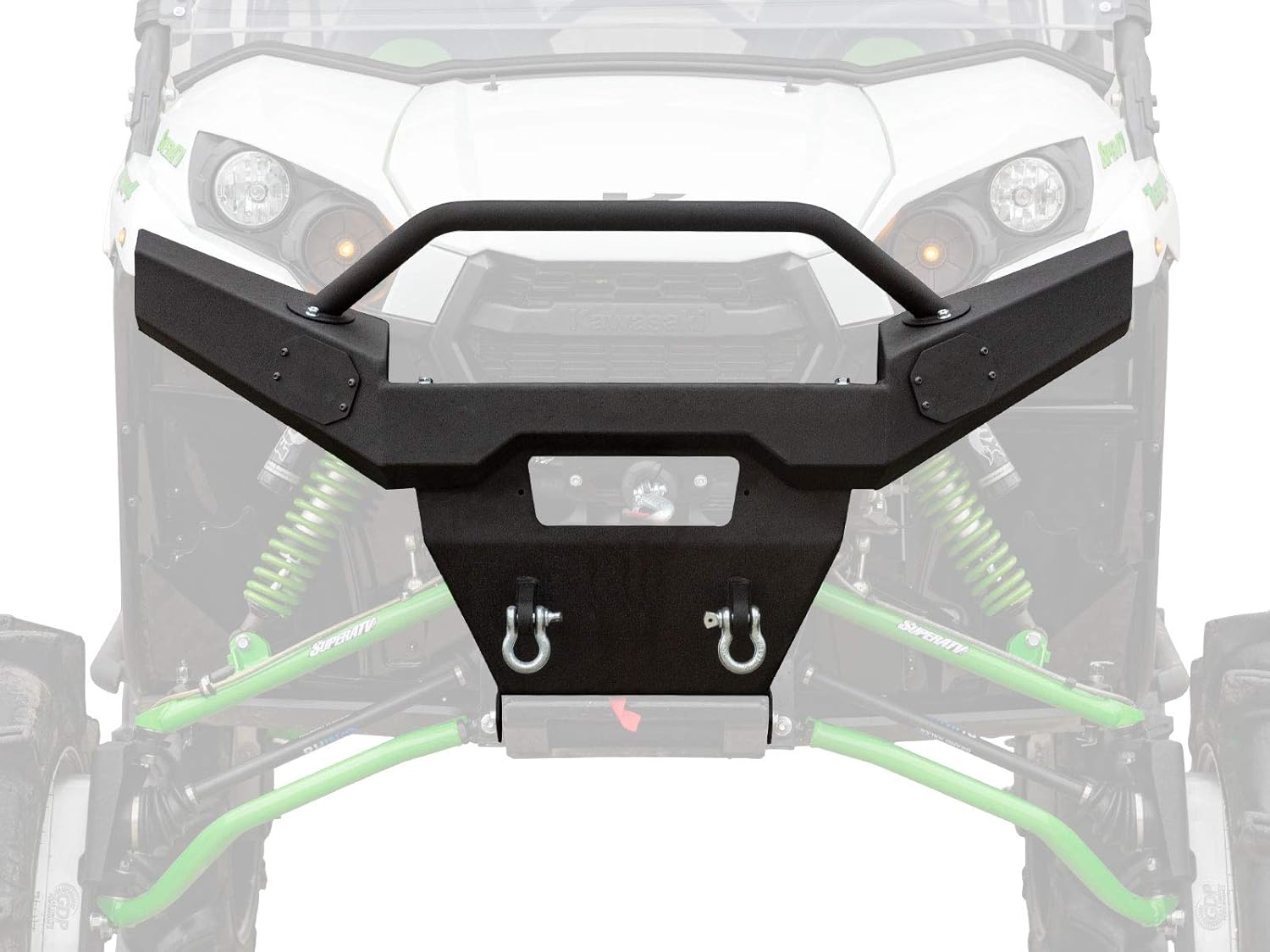 SuperATV Heavy Duty Sheet Metal Front Bumper for Kawasaki Teryx 4 750 / 4 800 / 800 - Winch Ready! - Black