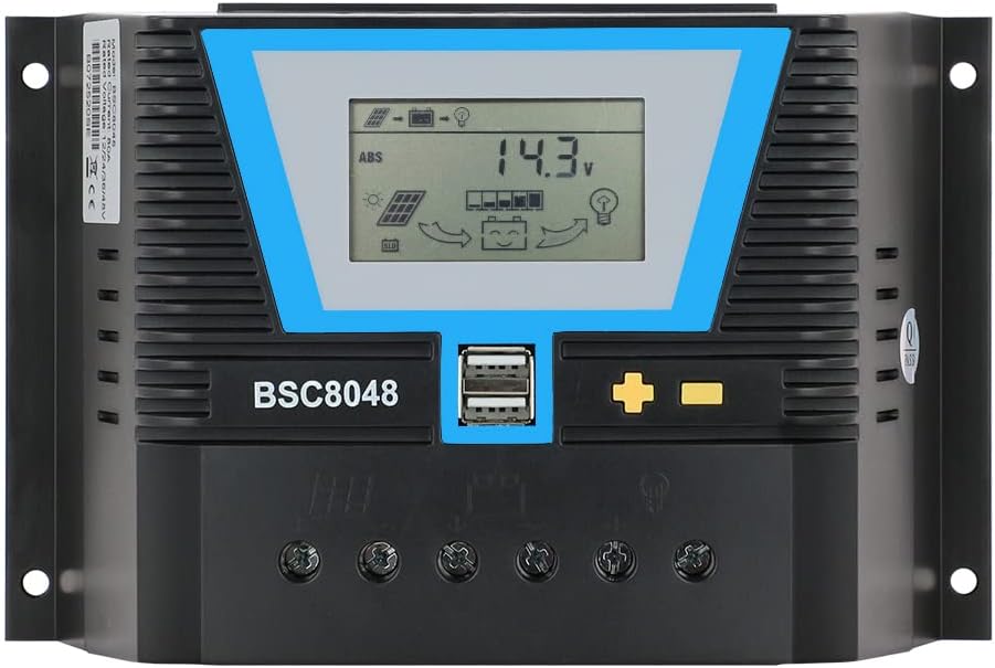 Solar Controller 80A, 12V 24V 36V 48V Auto Dual USB Output Charge Controller Fit for Lithium/Lead-Acid Battery Regulator