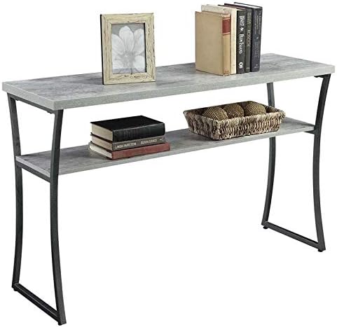 Pemberly Row Console Table in Faux Birch/Light Grey with Black Metal Frame