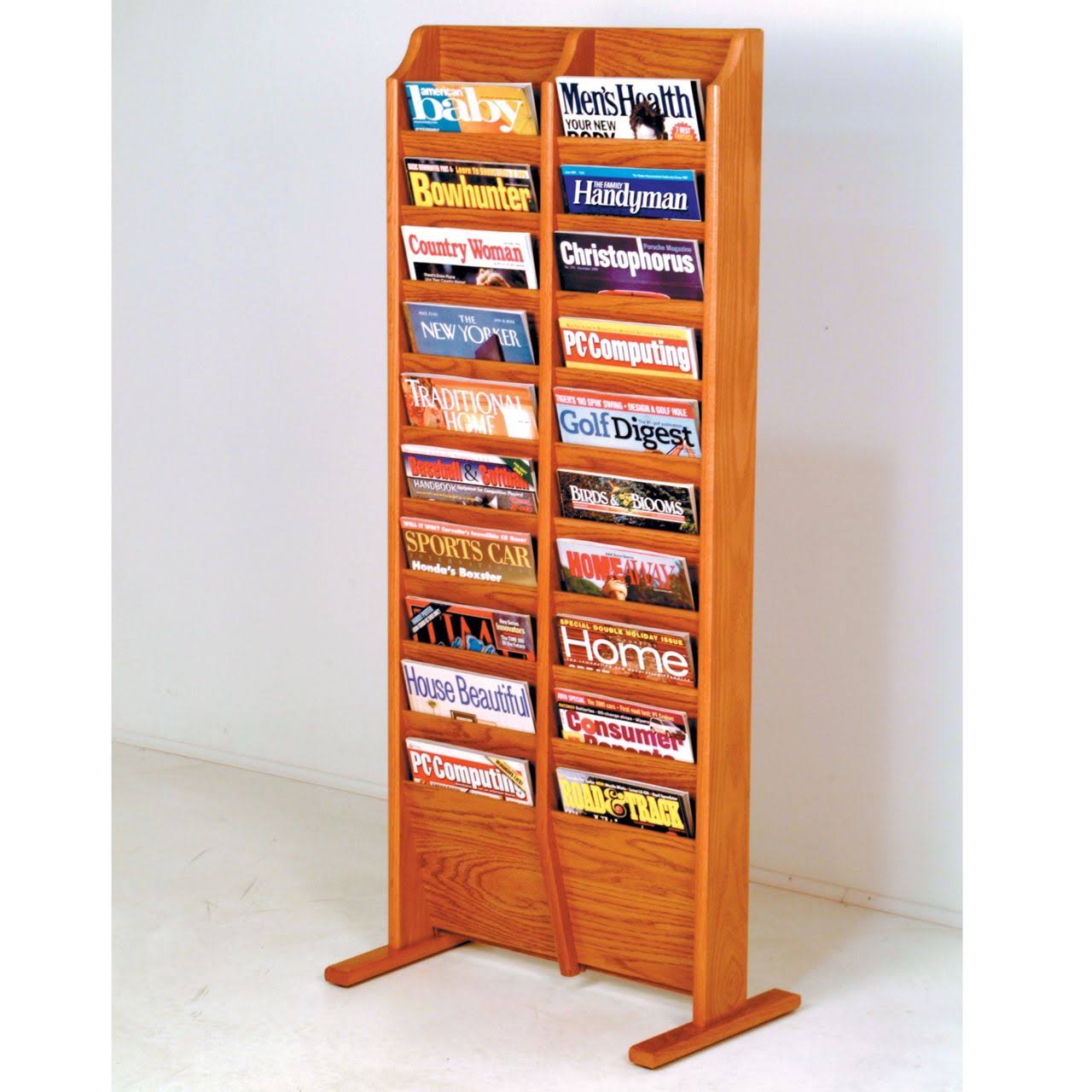 Wooden Mallet 20 Pocket Cascade Free-Standing Magazine Rack, Medium Oak