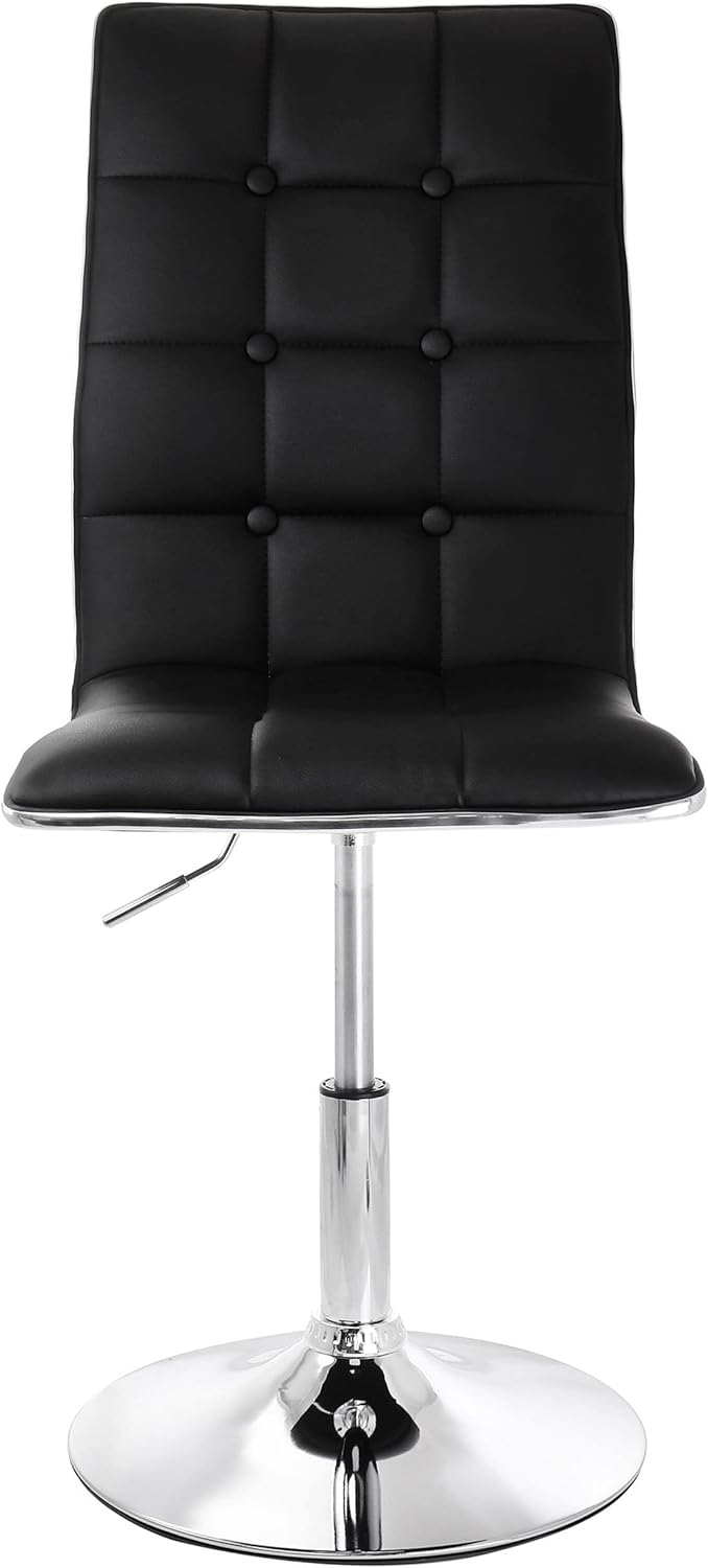 Elama 2 Piece Faux Leather Tufted High Back Bar Stool in Black with Chrome Trim and Base