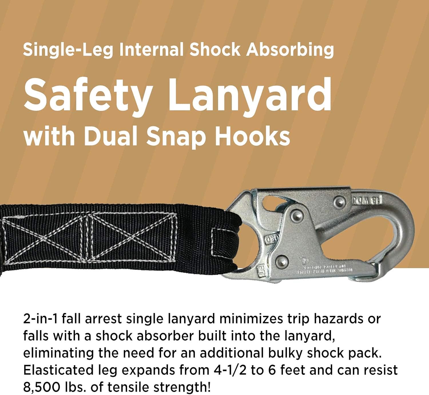 AFP Universal Full-Body Fall Protection Safety Harness w/ 3 D-Rings and Tongue Buckle Legs, 6FT Shock Absorbing Lanyard | PPE (OSHA/ANSI Rated) (1 Pack, Harness + Single Leg Lanyard w/Snap Hooks)