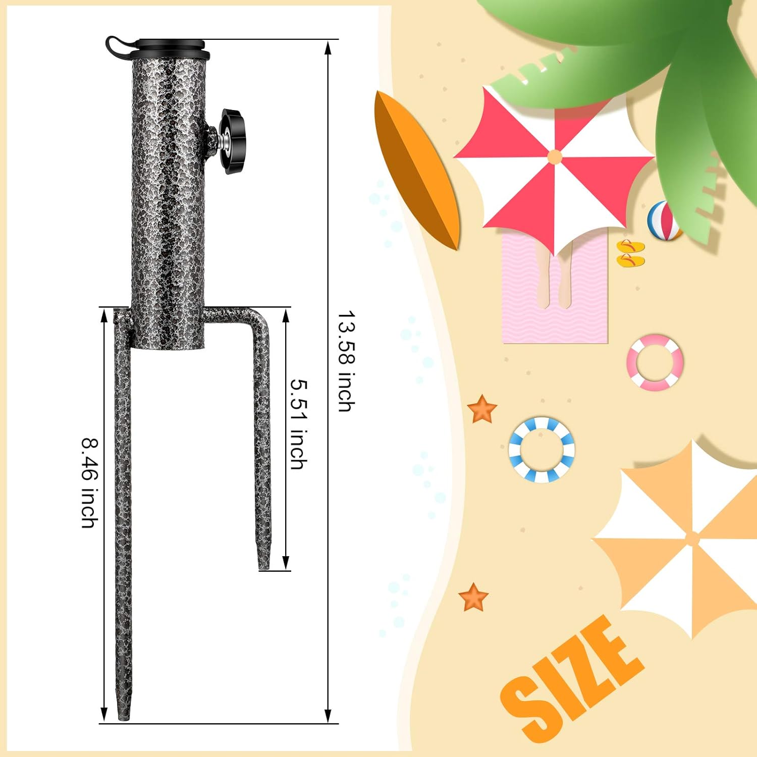 Patio Umbrella Steel Stand Beach Umbrella Metal Ground Grass Screw Holder Stands with 2 Forks, Safe for Use (2 Pieces)