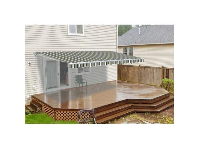 Aleko Retractable Patio Awning 6.5 x 5 ft Deck Sunshade Multistripe Green Color