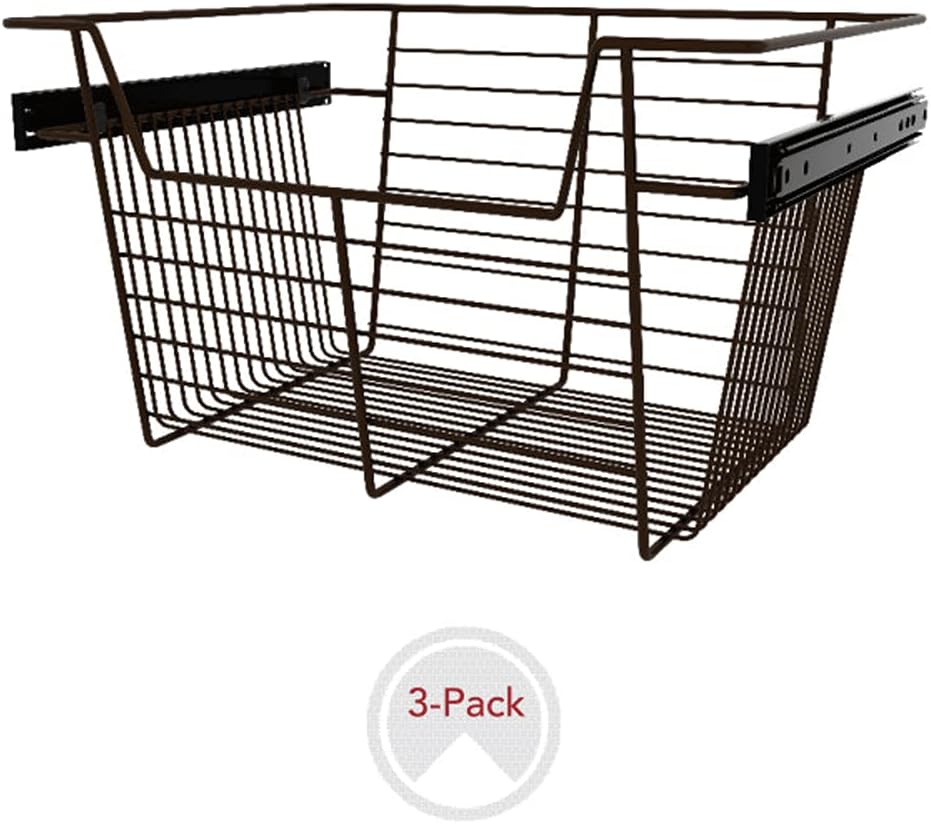 Rev-A-Shelf Sidelines CBSL-181410BZ-3 18 by 10 Inch Bronze Wire Pullout Storage Basket Bin Organizer for 14 Inch Deep Kitchen Closet Cabinet Pack of 2