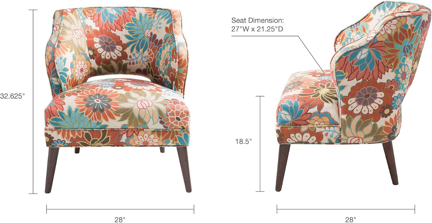 Madison Park Cody Accent Chairs - Hardwood, Brich Wood, Floral, Bedroom Lounge Mid Century Modern Deep Seating, Wingback Club Style Living Room Furniture, Multi