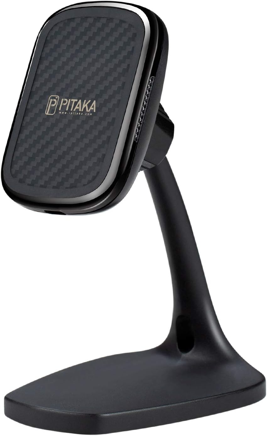 PITAKA MagEZ Mount Qi Desktop Smartphone Charging Stand Magnetic Fast Wireless Charger Indoor Use Aramid Fiber Carbon Style 360° Rotatable Black (for PITAKA MagEZ Case only) Pack of 2