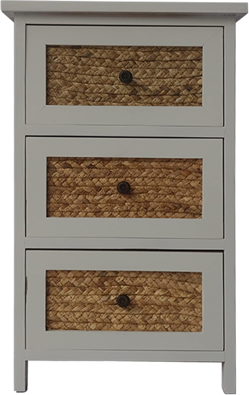 The Urban Port 3-Drawer Wooden Accent Storage Cabinet with Corn Husk Weave Front, White and Brown